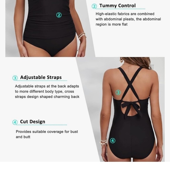 SILKWORLD Women's SMALL One Piece Bathing Suit Tummy Control tie Back Swimsuit - Picture 9 of 11